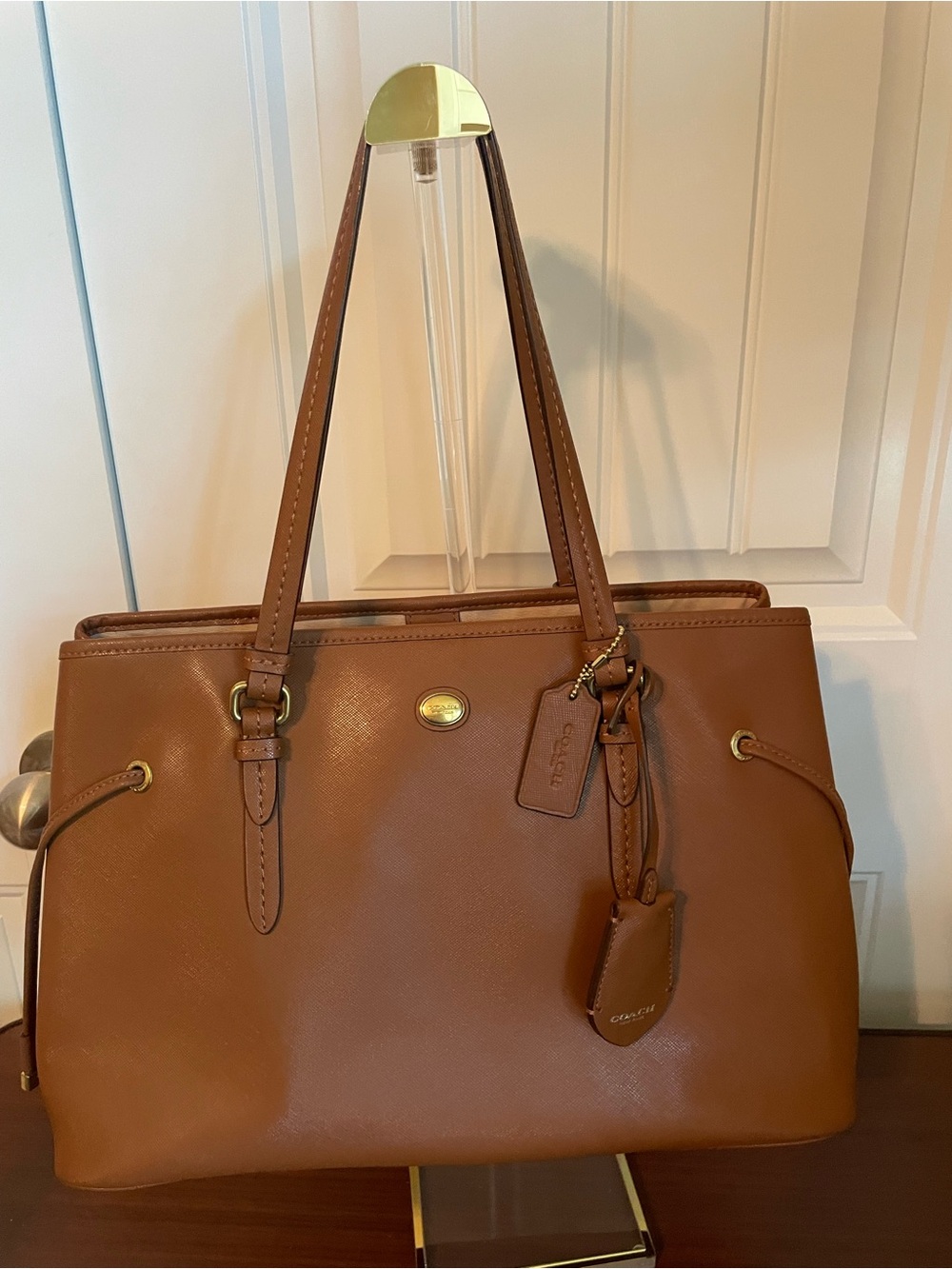 Coach Peyton Saffiano Leather Drawstring Carryall